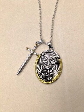 New! Saint Michael w/Sword Pendant Necklace